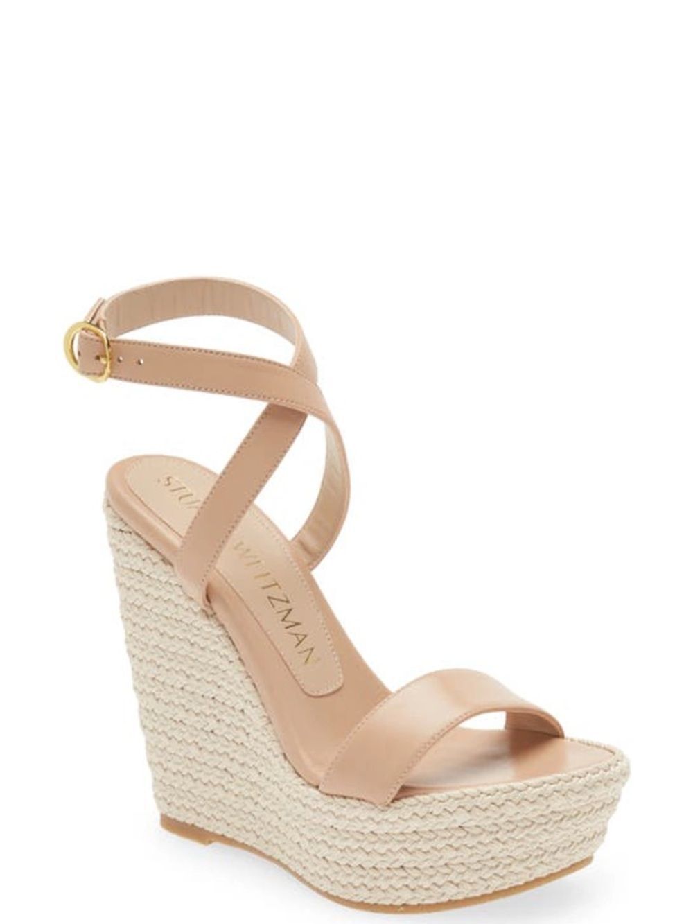 Stuart Weitzman Alex Beige Leather Espadrille Wedge Sandals